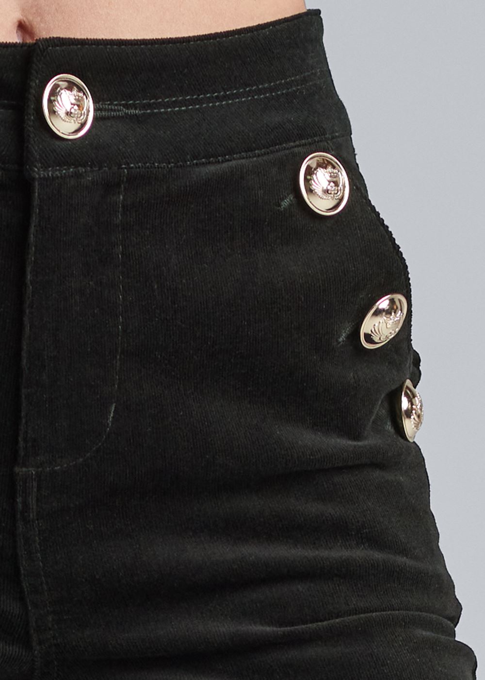 Venus Black Button-Front Corduroy Pants