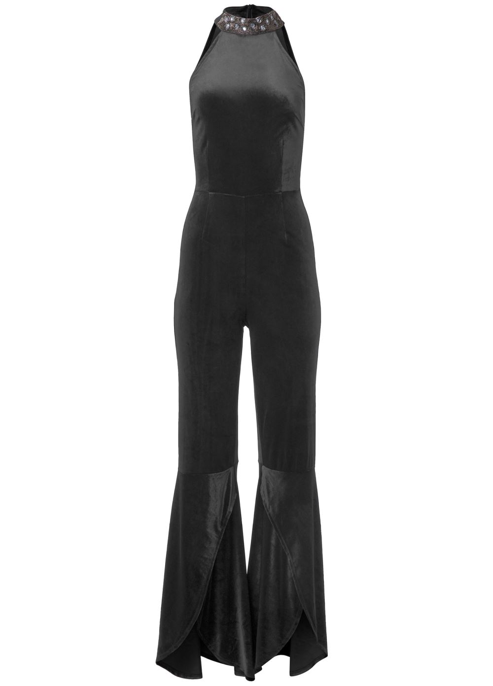 Venus Beaded Mock-Neck Jumpsuit in Black