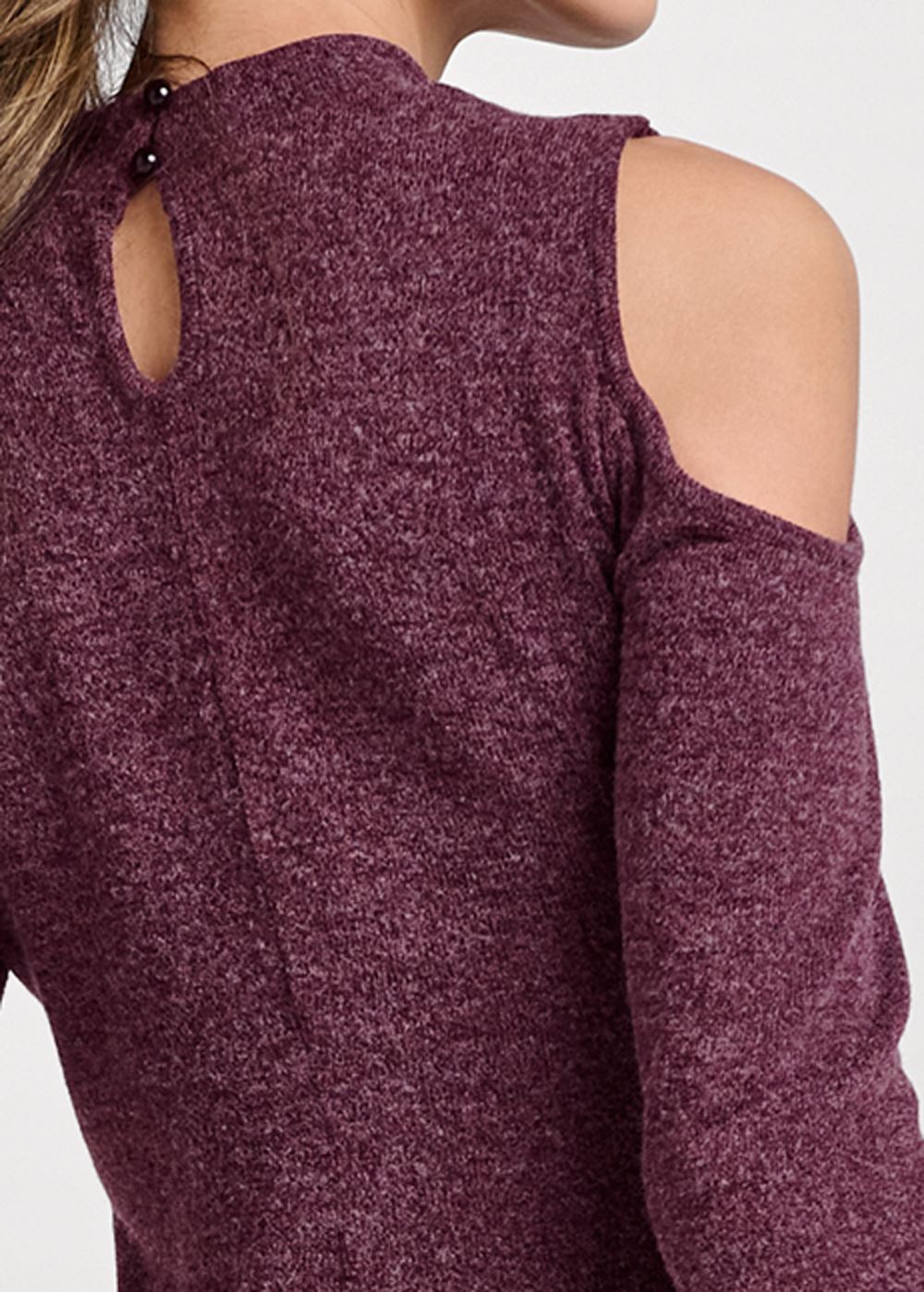 Venus Ruched Cold-Shoulder Top in Plum