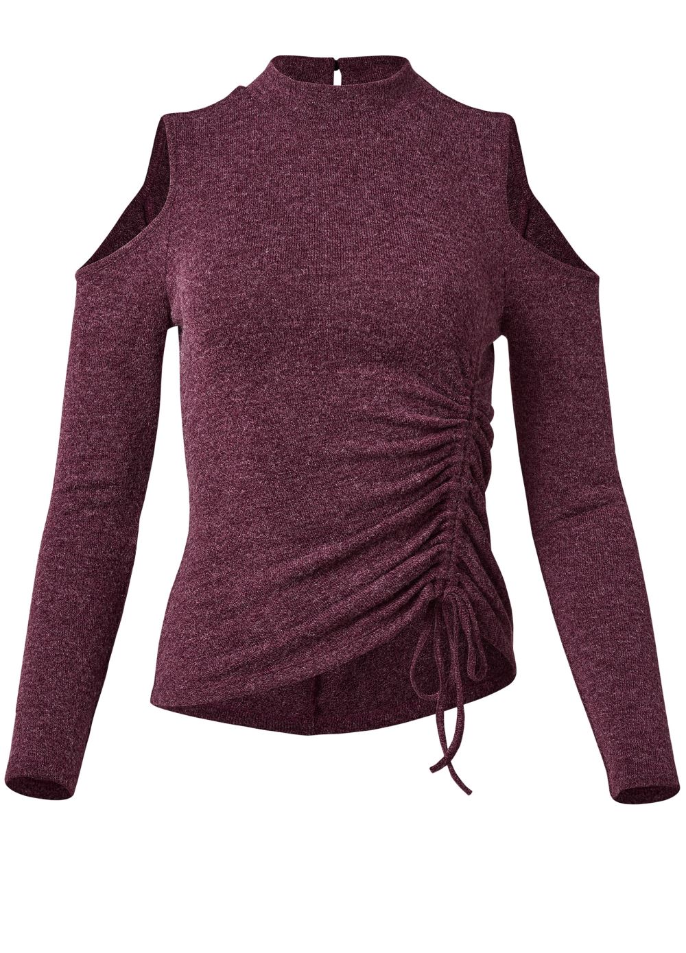 Venus Ruched Cold-Shoulder Top in Plum