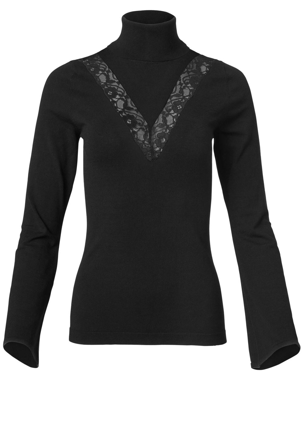 Venus VENUS | Lace Bell-Sleeve Turtleneck Sweater in Black