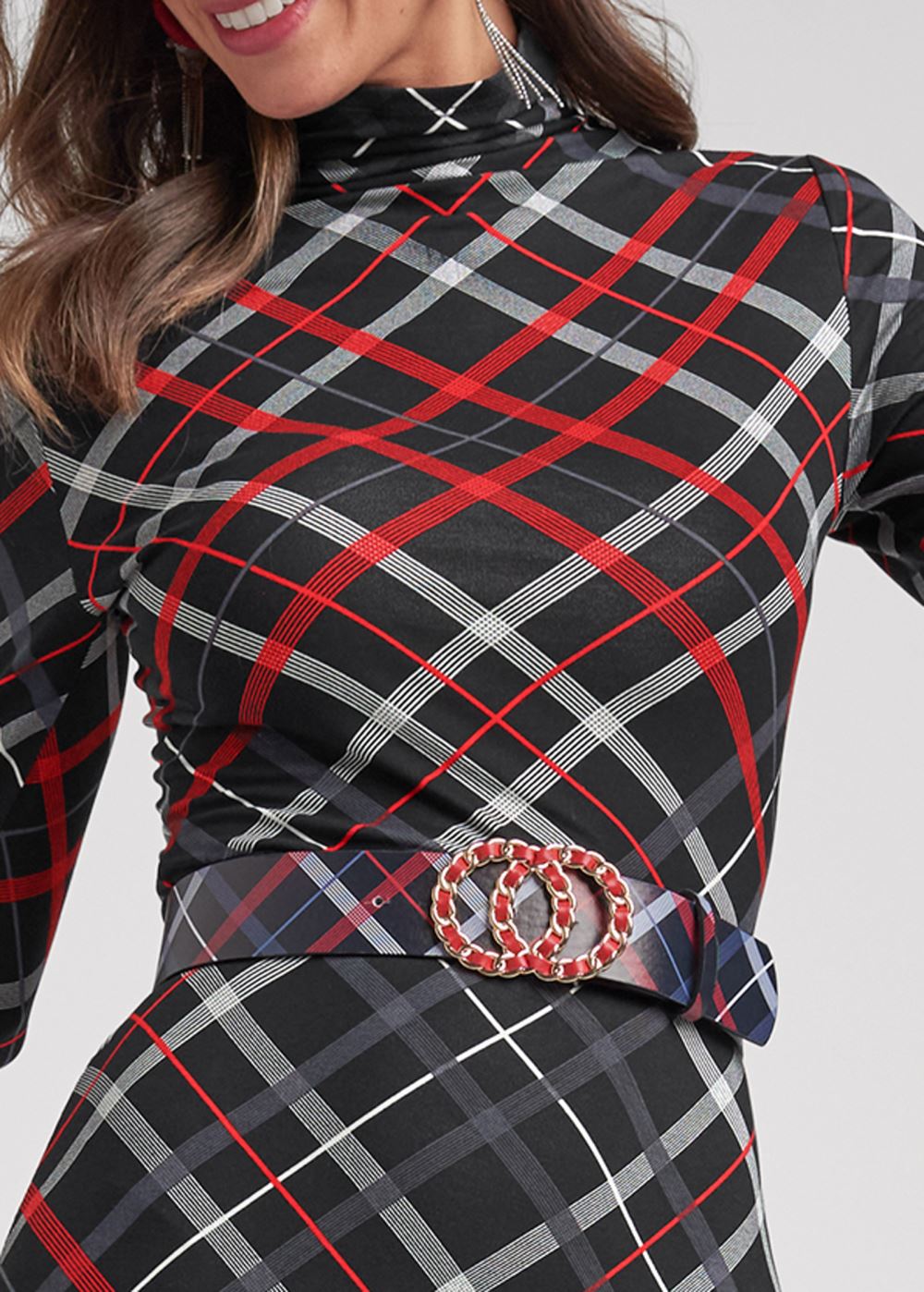 Venus Long Sleeve Ruched Dress - Red Multi