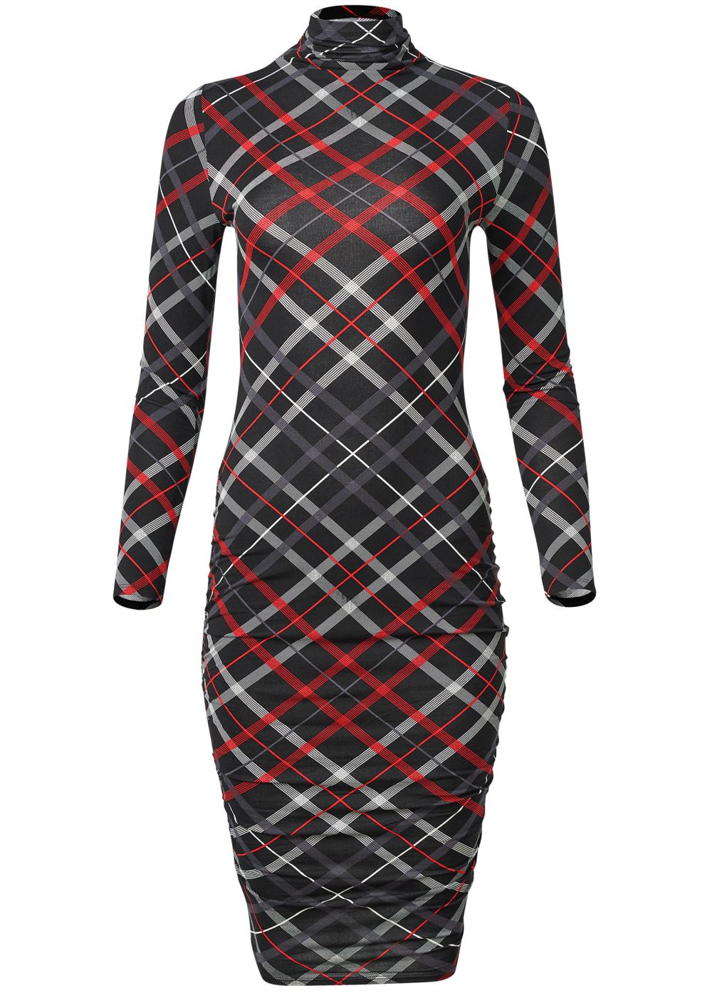 Venus Long Sleeve Ruched Dress - Red Multi