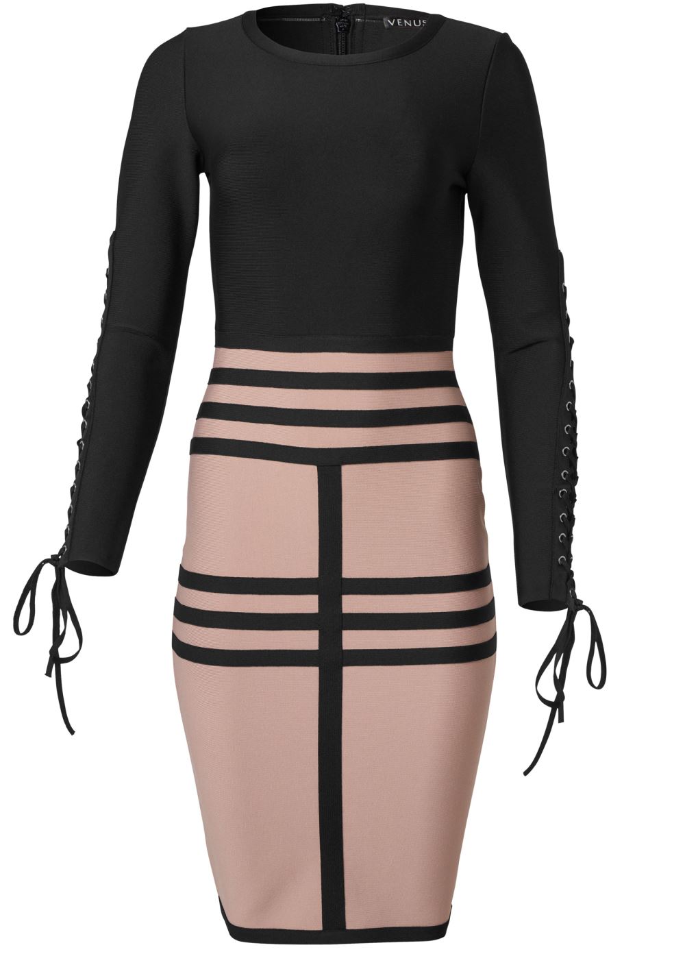 Venus Bandage Lace-Up Dress - Nude & Black