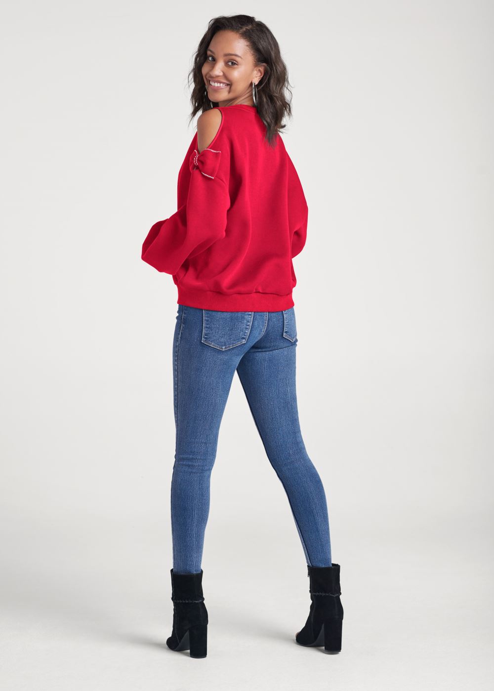 Venus Bow Tie Sleeve Sweatshirt in Red