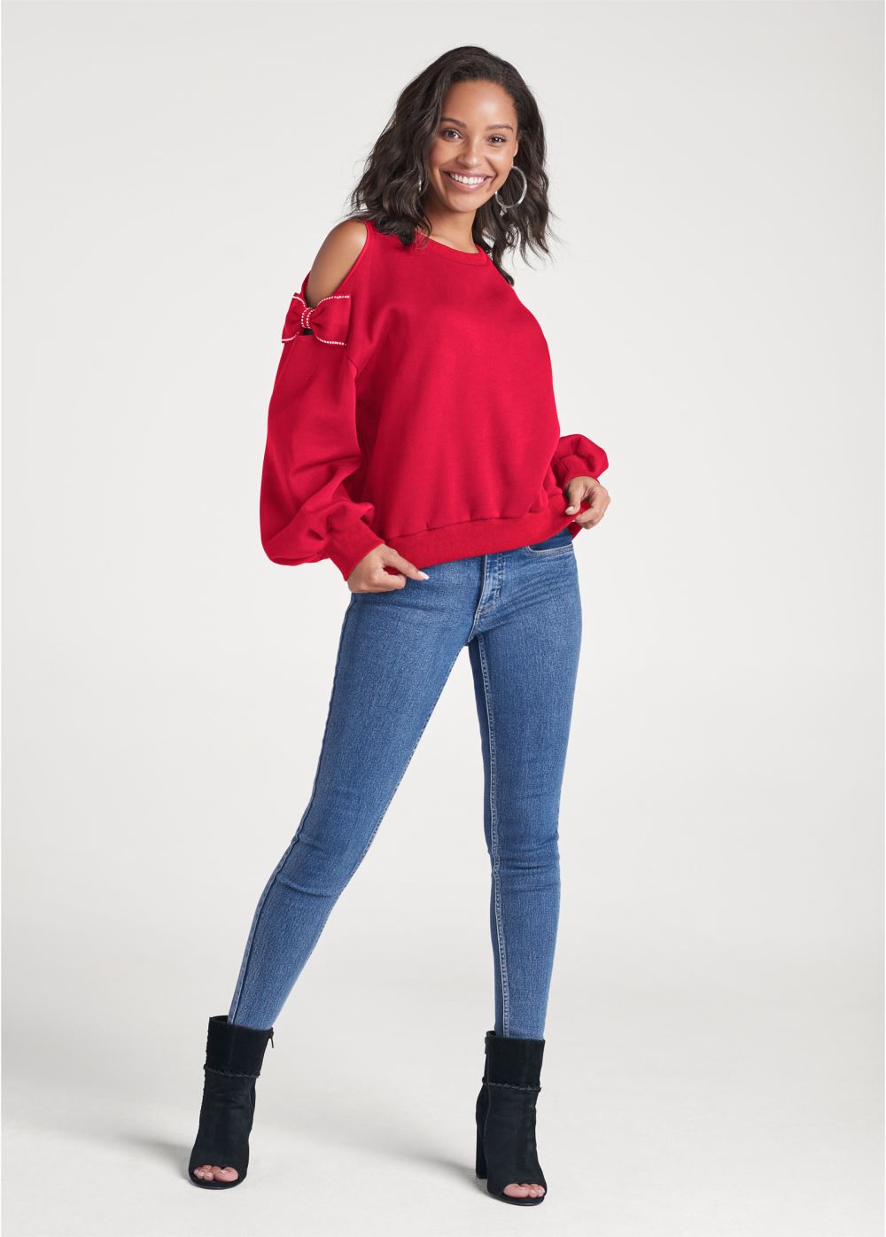 Venus Bow Tie Sleeve Sweatshirt in Red