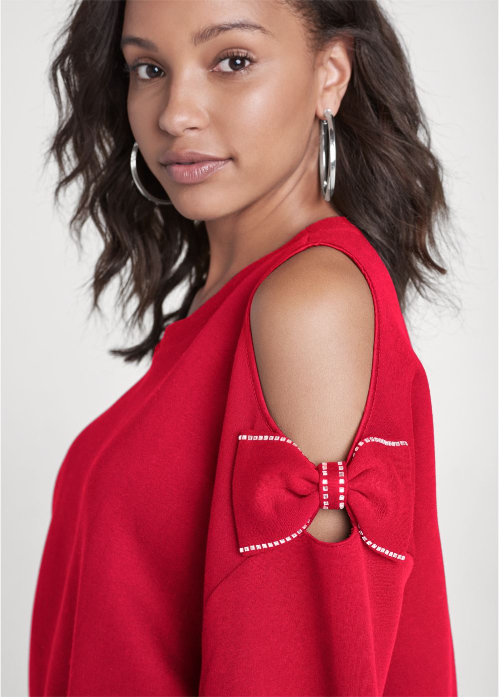 Venus Bow Tie Sleeve Sweatshirt in Red