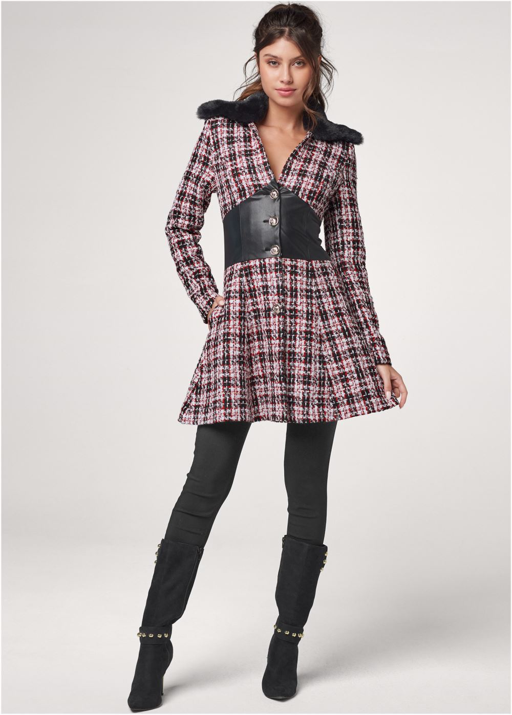 Venus Plaid Corset Coat in Black Multi