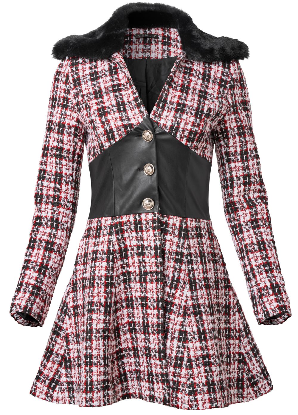 Venus Plaid Corset Coat in Black Multi