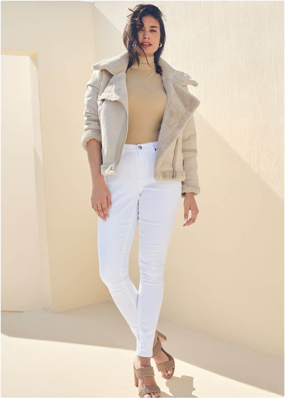 Venus Faux-Shearling Coat in Ivory
