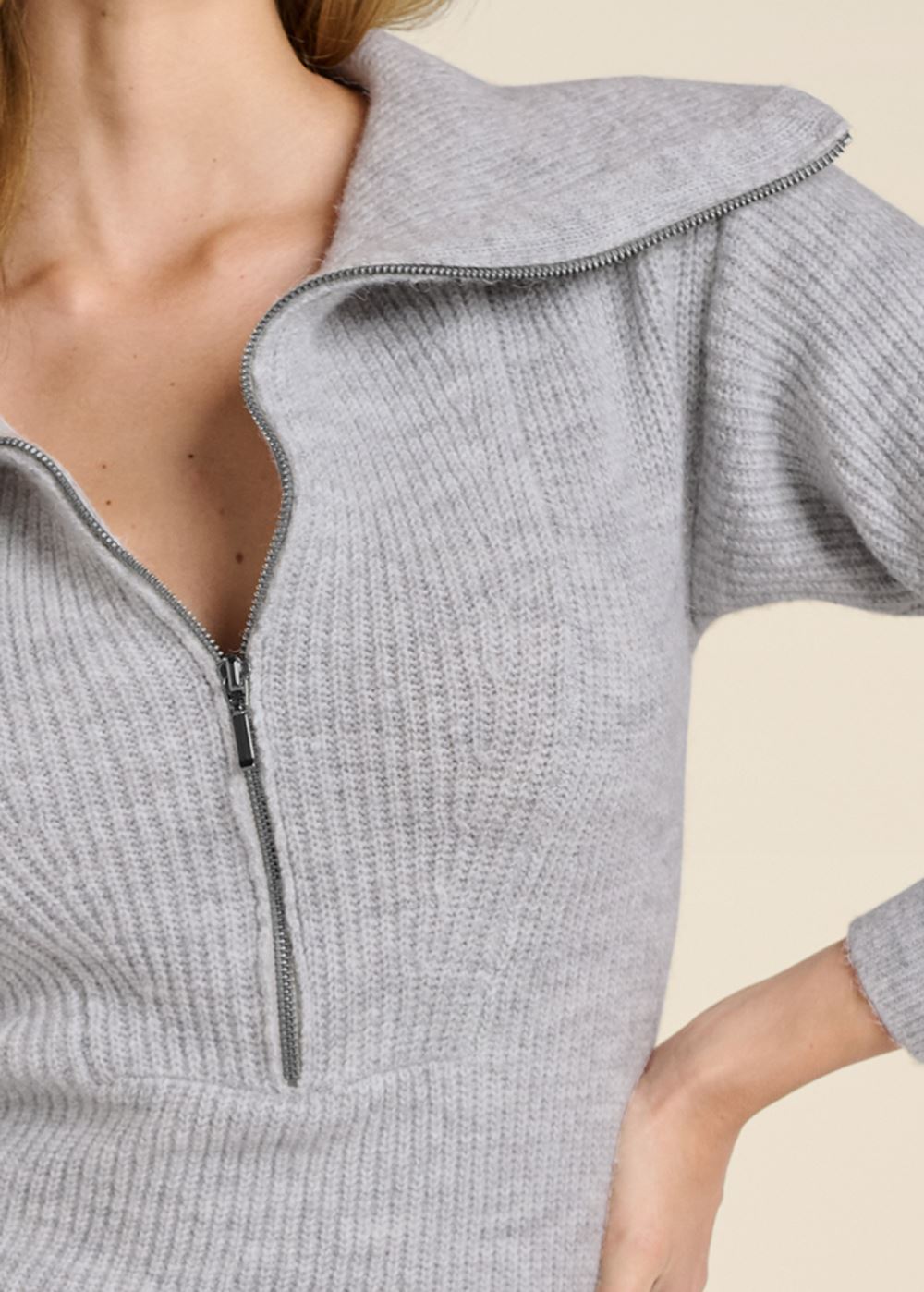 Venus Zip Front Sweater Dress - Heather Grey