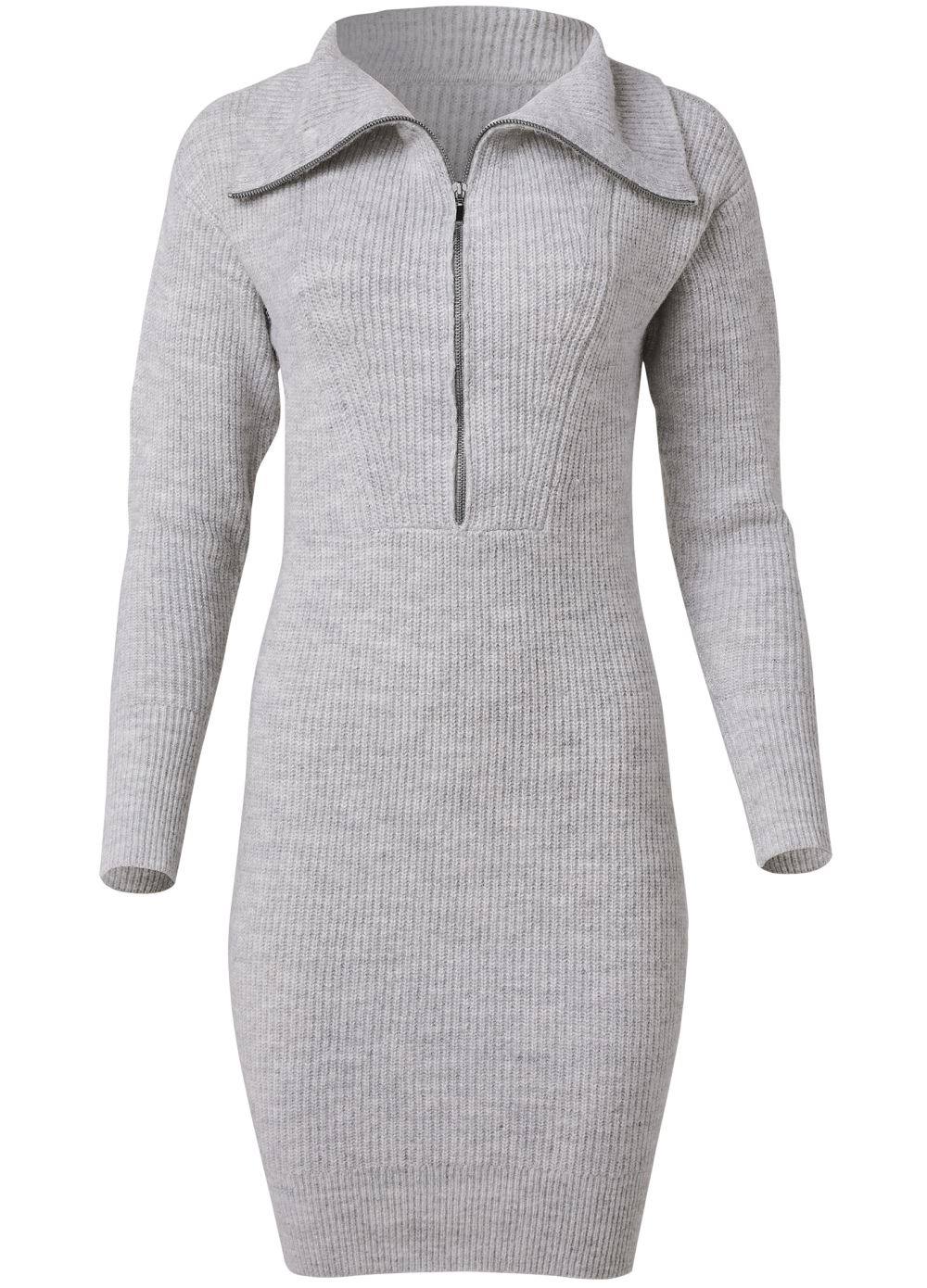 Venus Zip Front Sweater Dress - Heather Grey