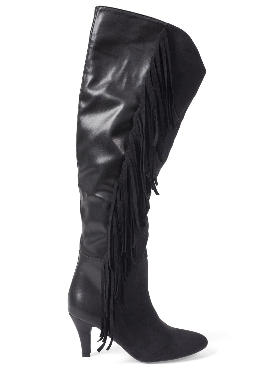 Venus Faux-Suede Fringe Boots in Black