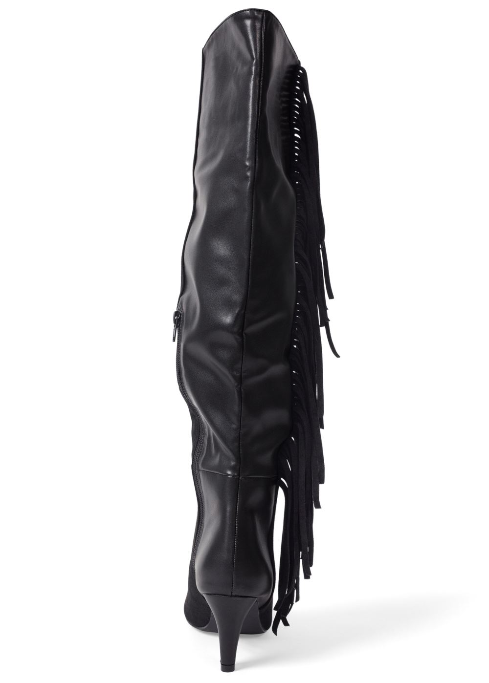 Venus Faux-Suede Fringe Boots in Black