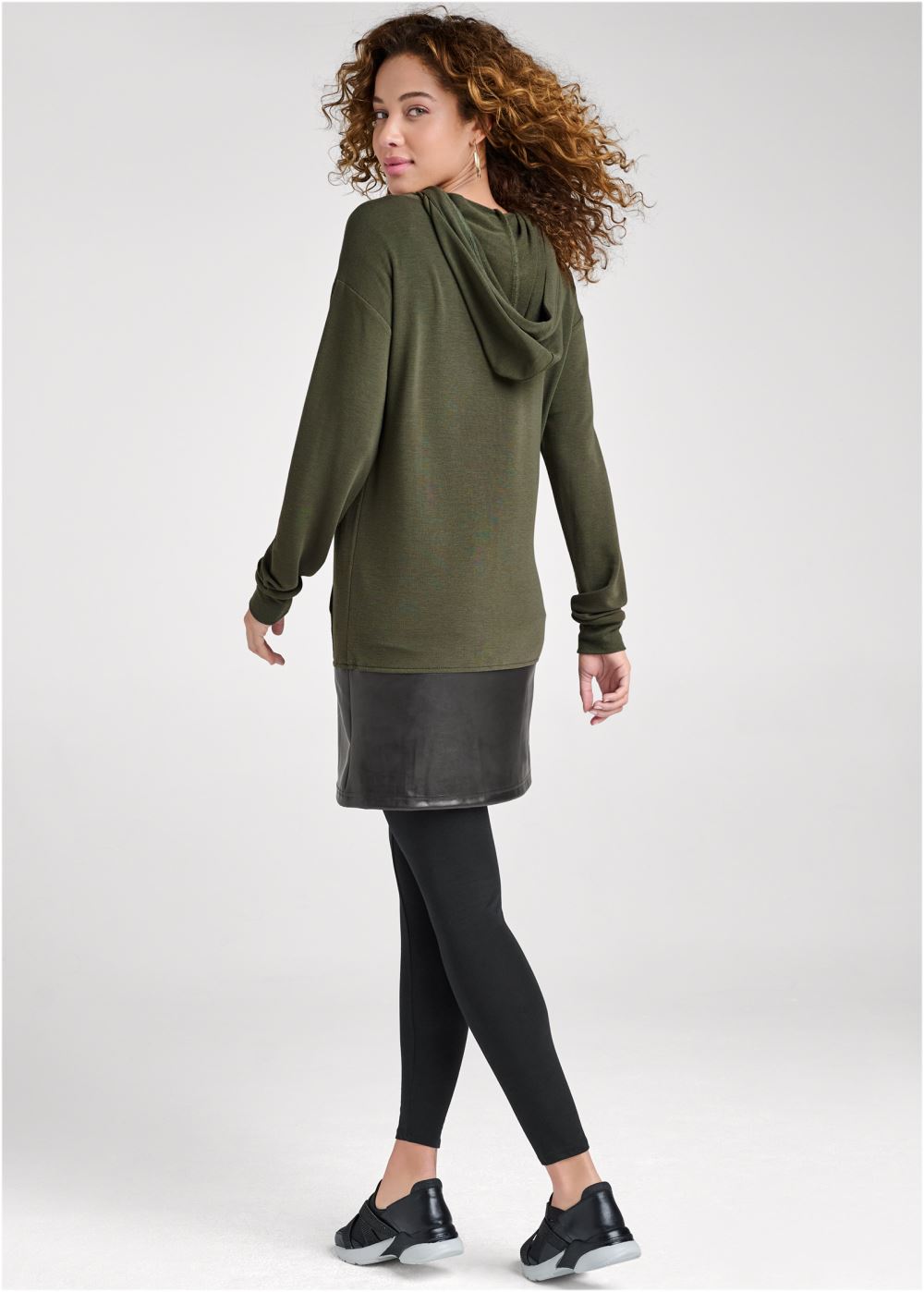 Venus Faux-Leather Tunic Jacket in Olive & Black
