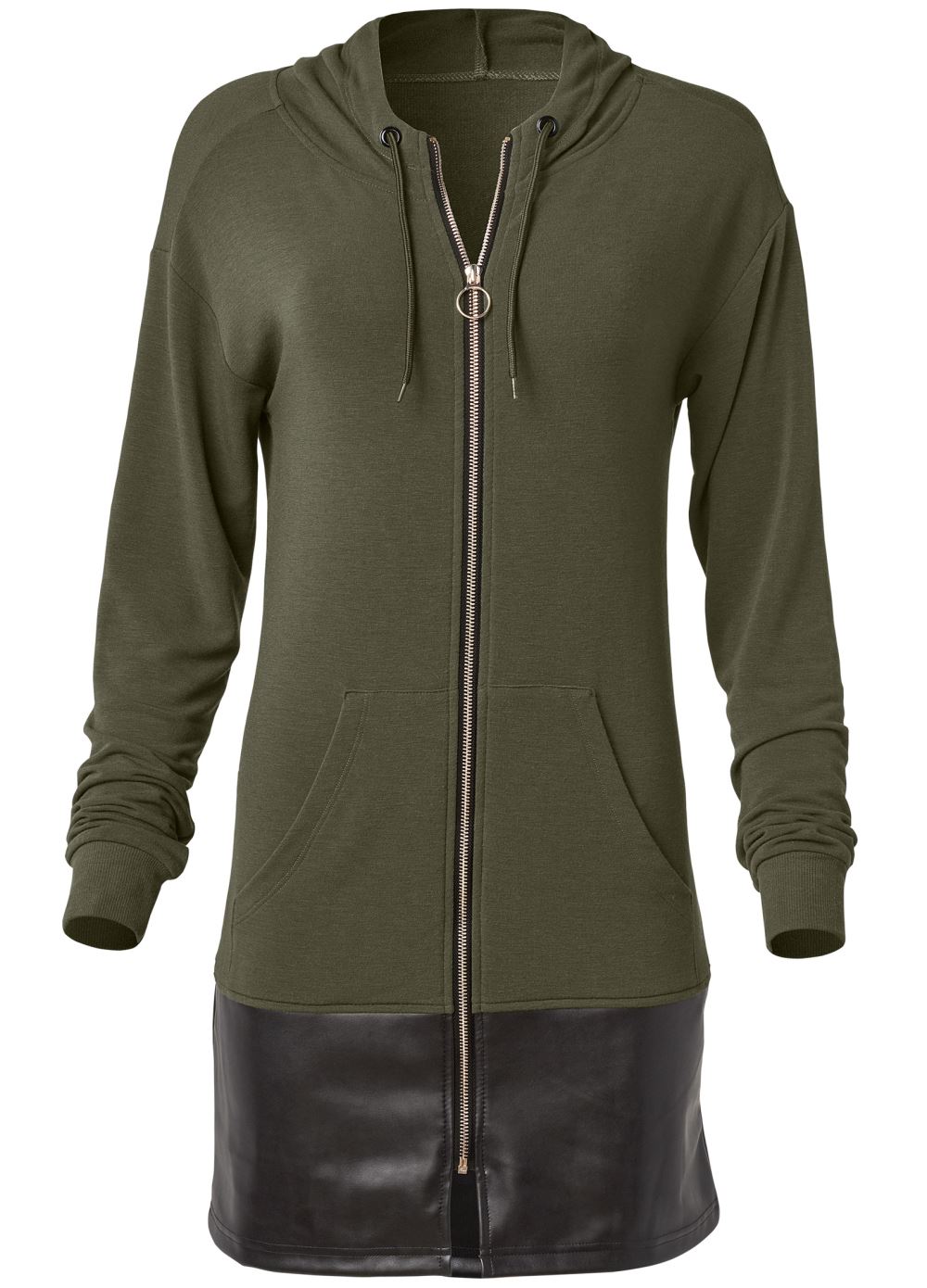 Venus Faux-Leather Tunic Jacket in Olive & Black