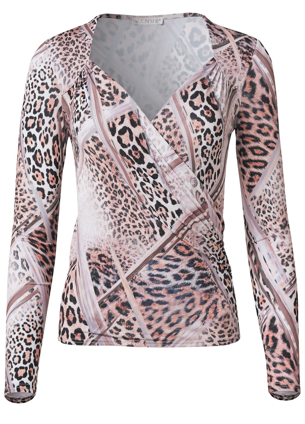 Venus Animal Print Ruched Top in Black & Brown