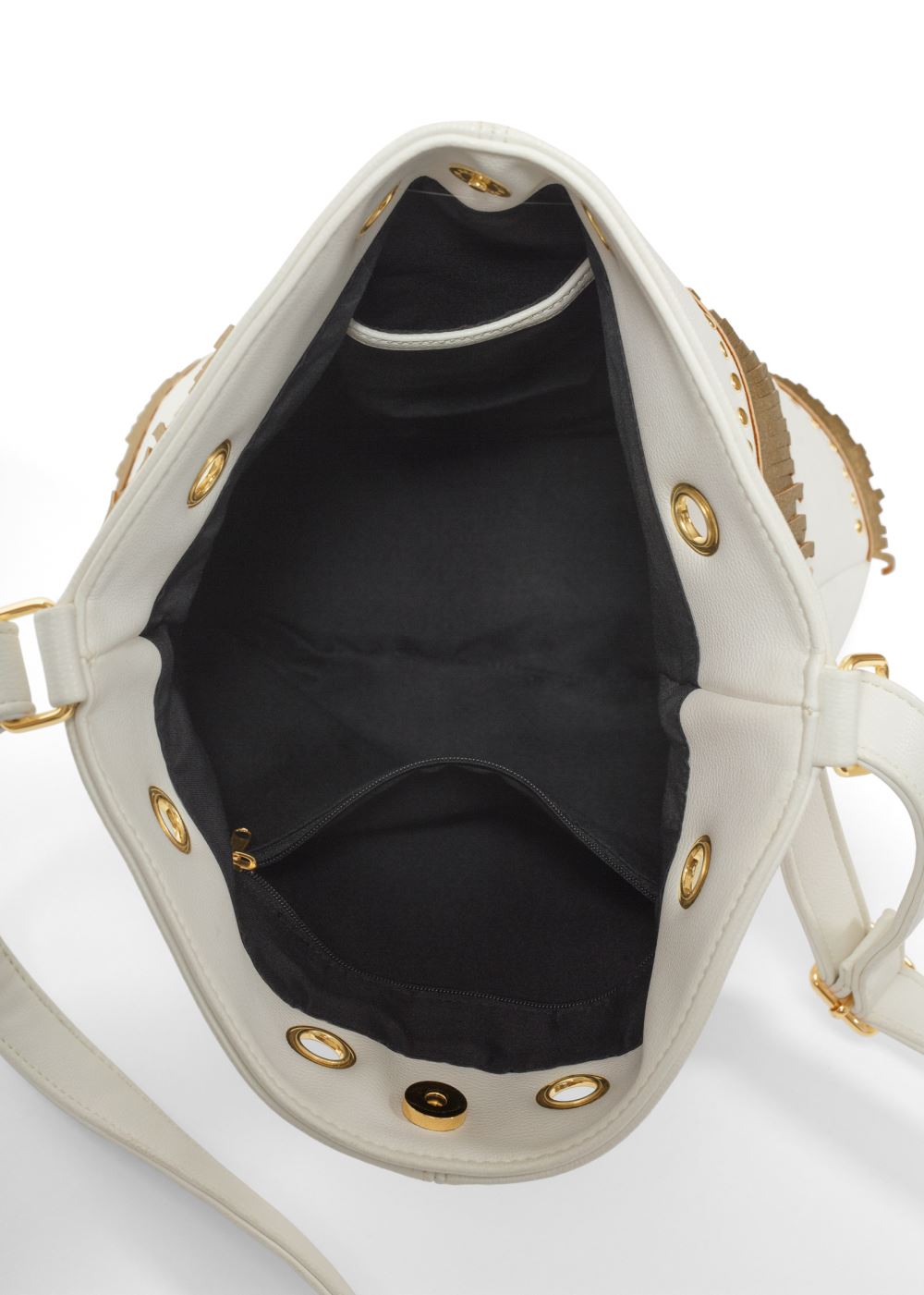 Venus Metallic Fringe Studded Bag in White