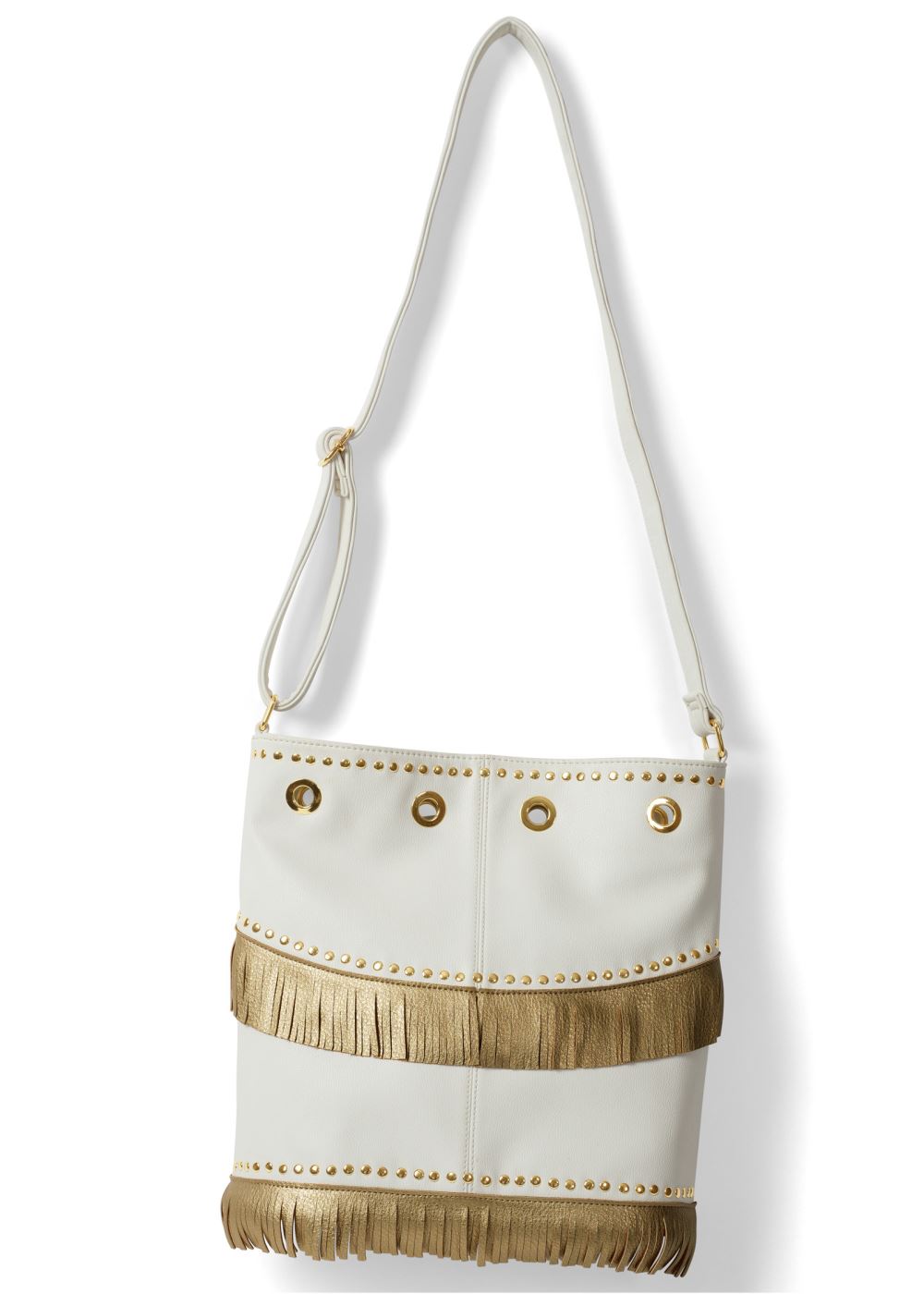 Venus Metallic Fringe Studded Bag in White