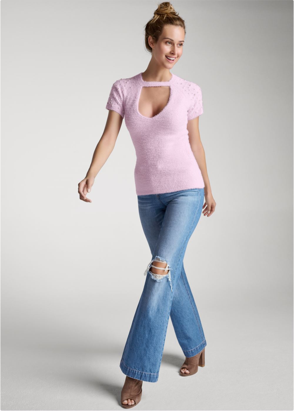 Venus VENUS | Pearl Short Sleeve Sweater in Lilac