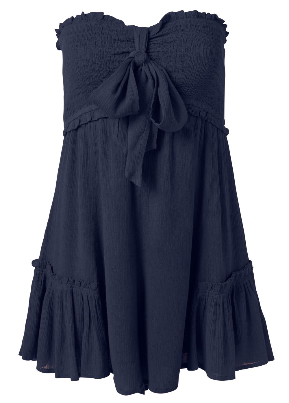 Venus Strapless Smocked Romper in Navy