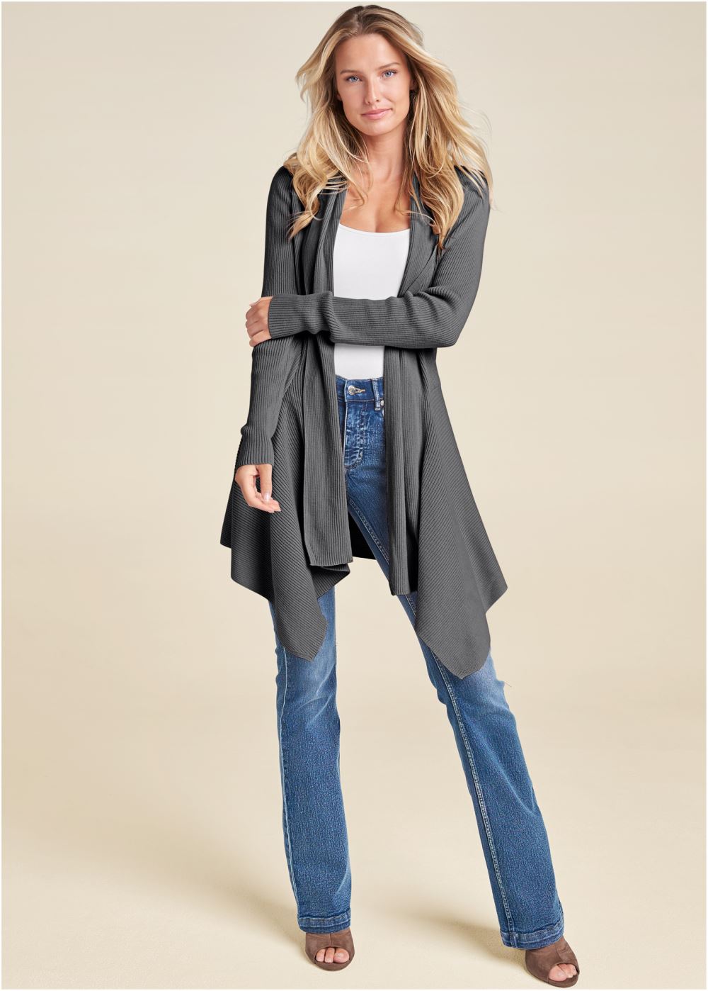 Venus VENUS | Waterfall Cardigan in Dark Grey