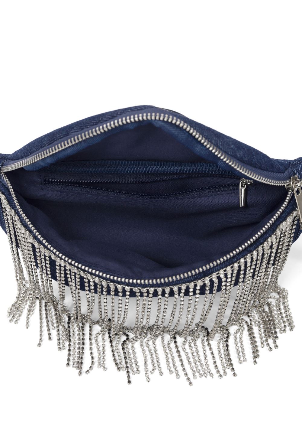 Venus Rhinestone Fringe Fanny Pack in Denim Blue