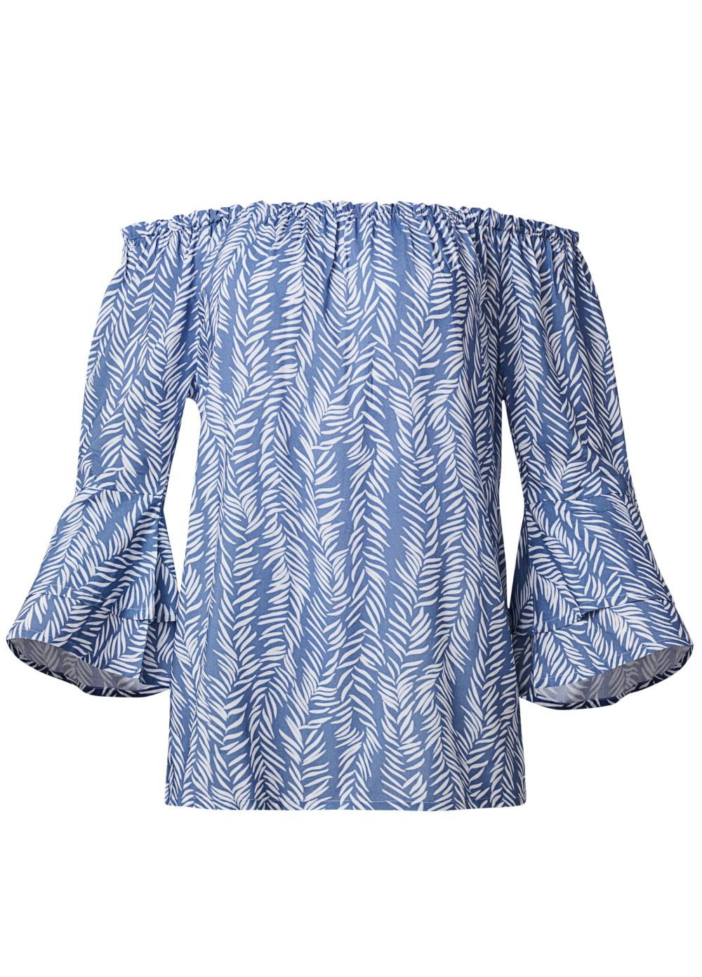 Venus Off-The-Shoulder Printed Top in Blue & White