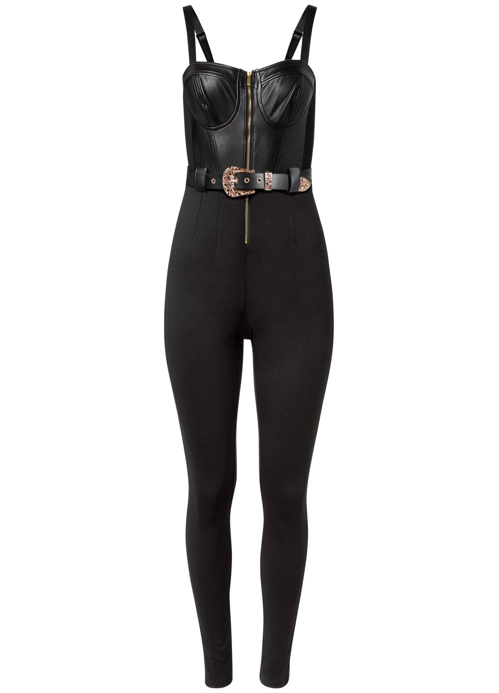 Venus Faux Leather Belted Jumpsuit in Black
