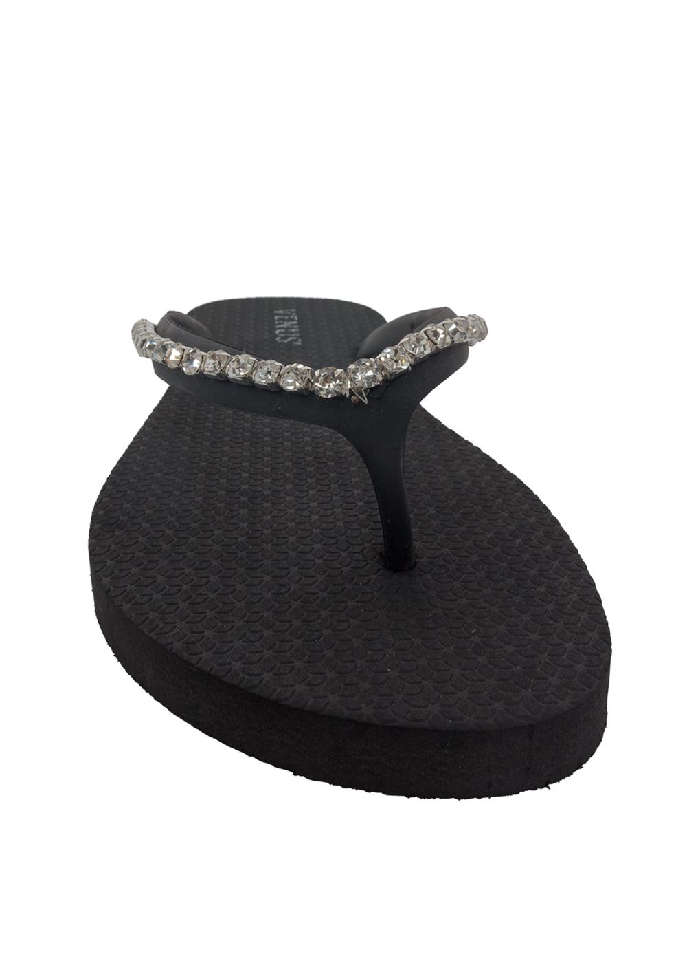 Venus Rhinestone Flip-Flop Sandals in Black