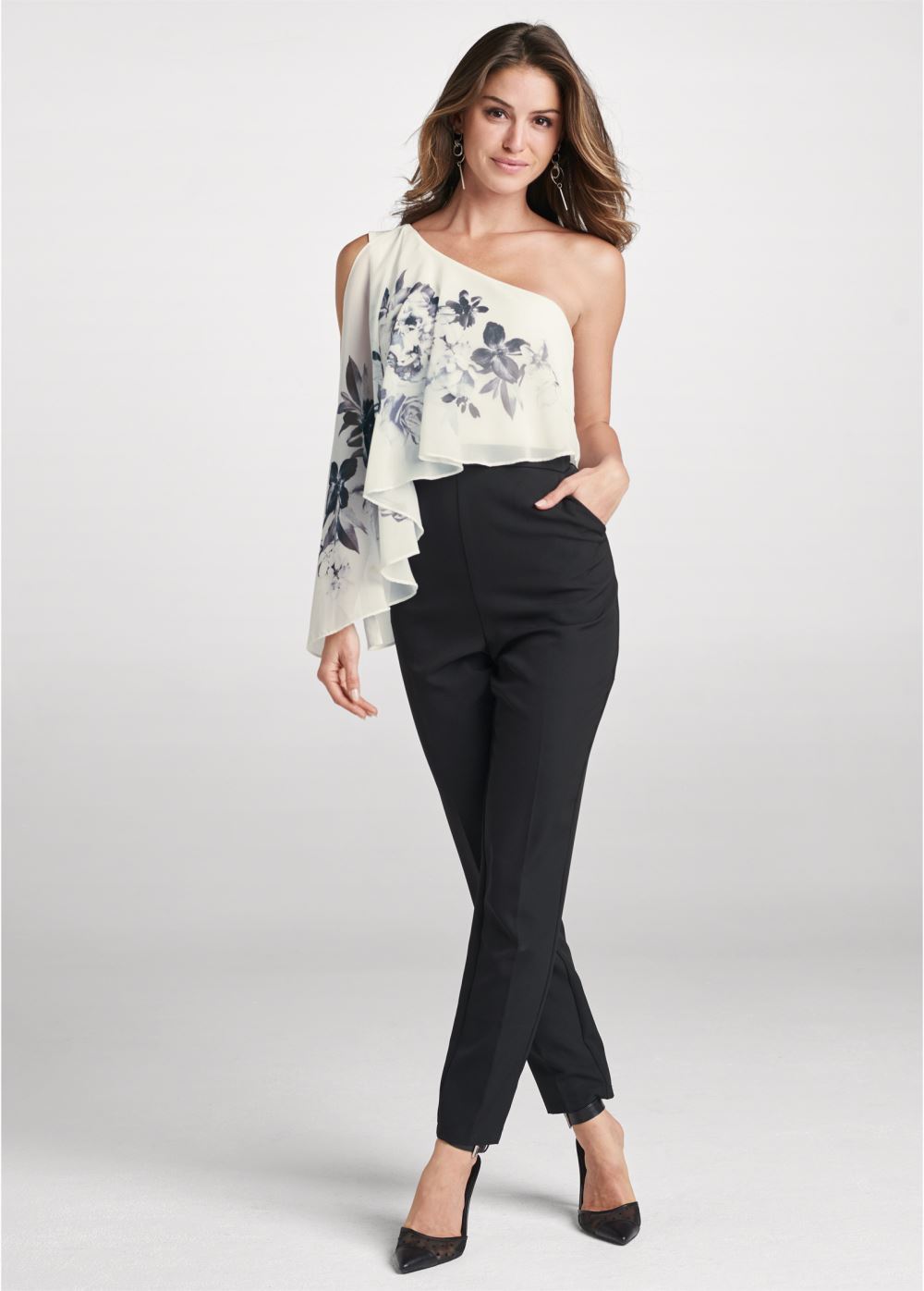 Venus One-Shoulder Jumpsuit in Black & White