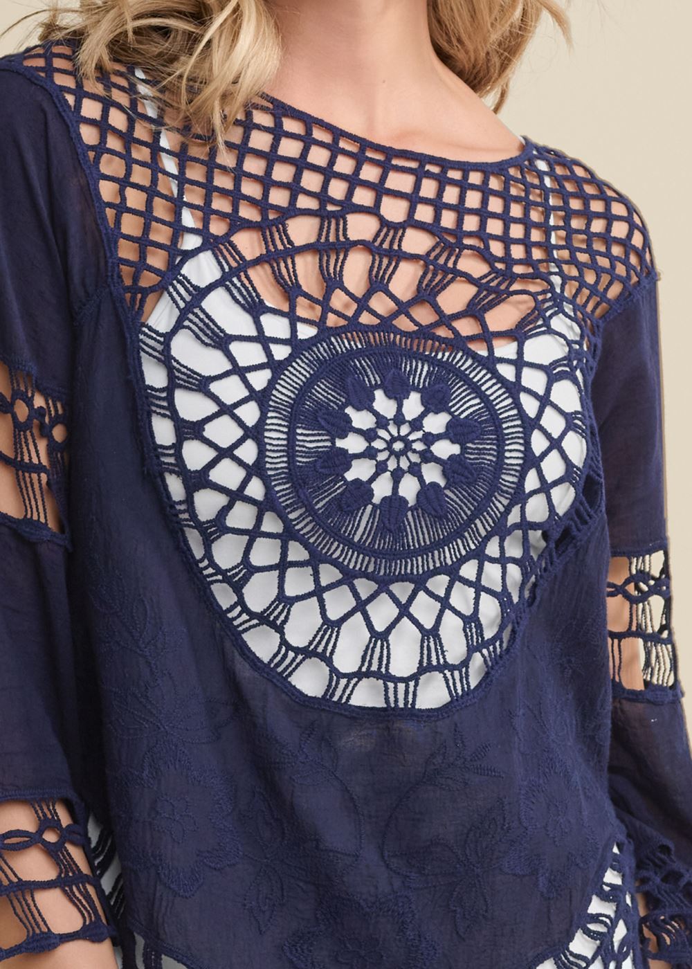 Venus Crochet Top in Navy
