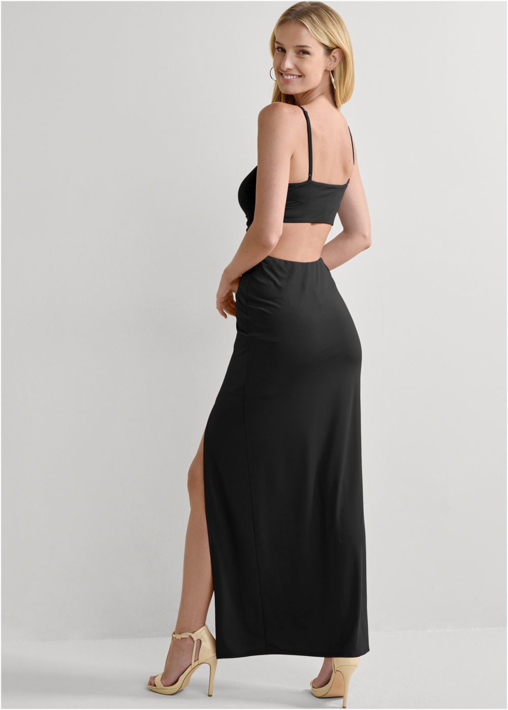Venus Shape Embrace High-Slit Dress - Black