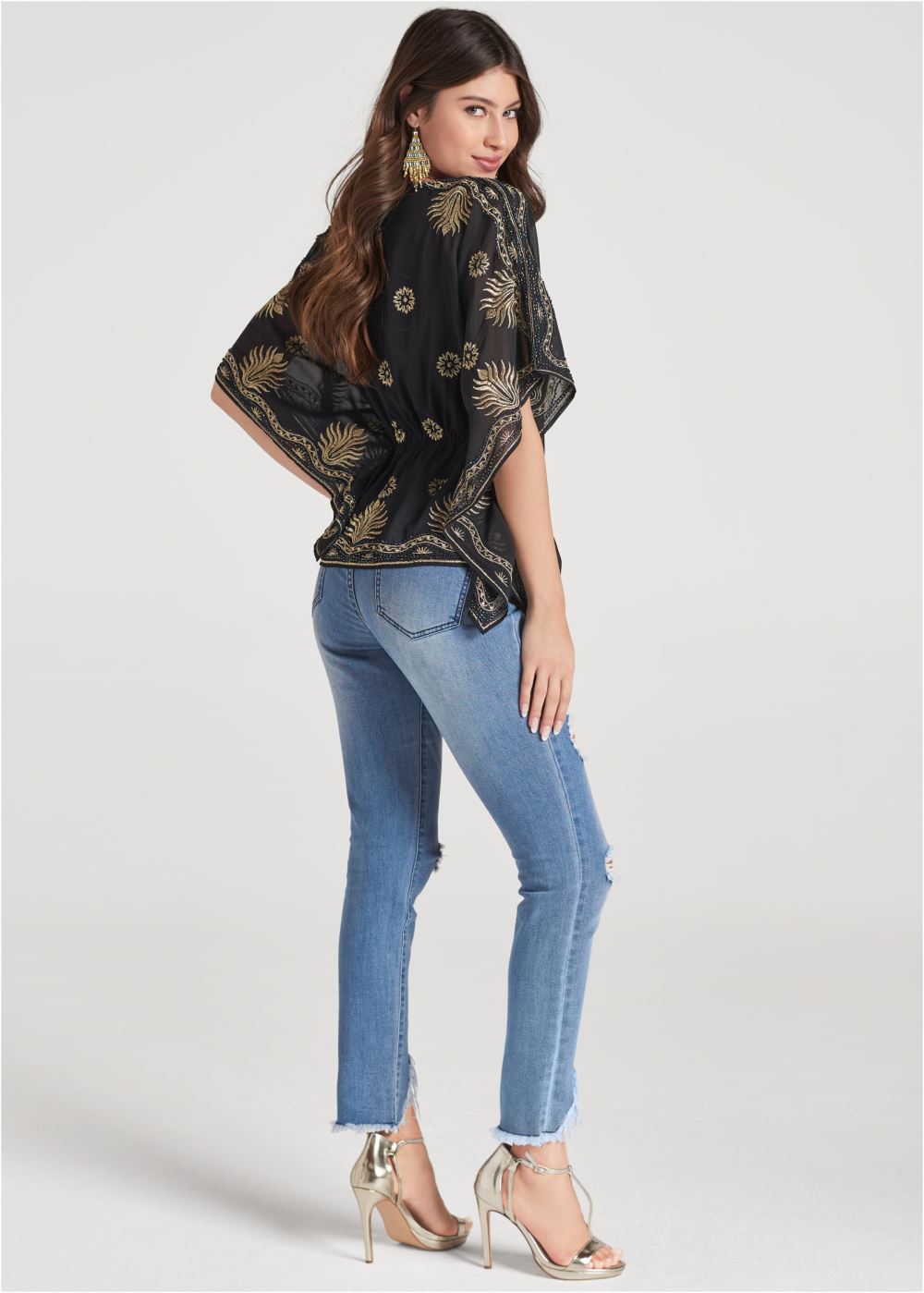 Venus Embellished Handkerchief Top in Black & Gold