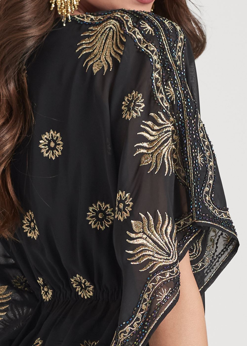 Venus Embellished Handkerchief Top in Black & Gold