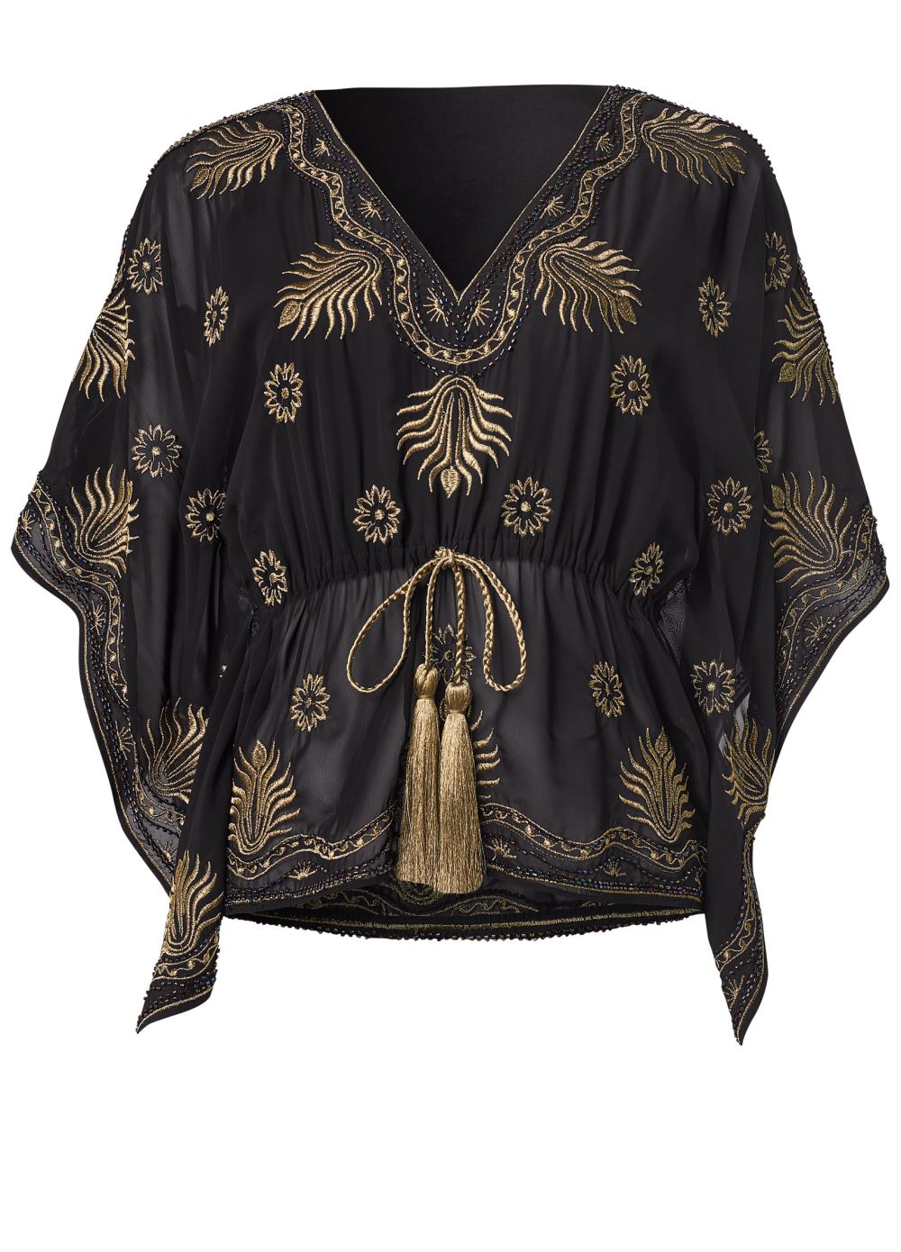 Venus Embellished Handkerchief Top in Black & Gold
