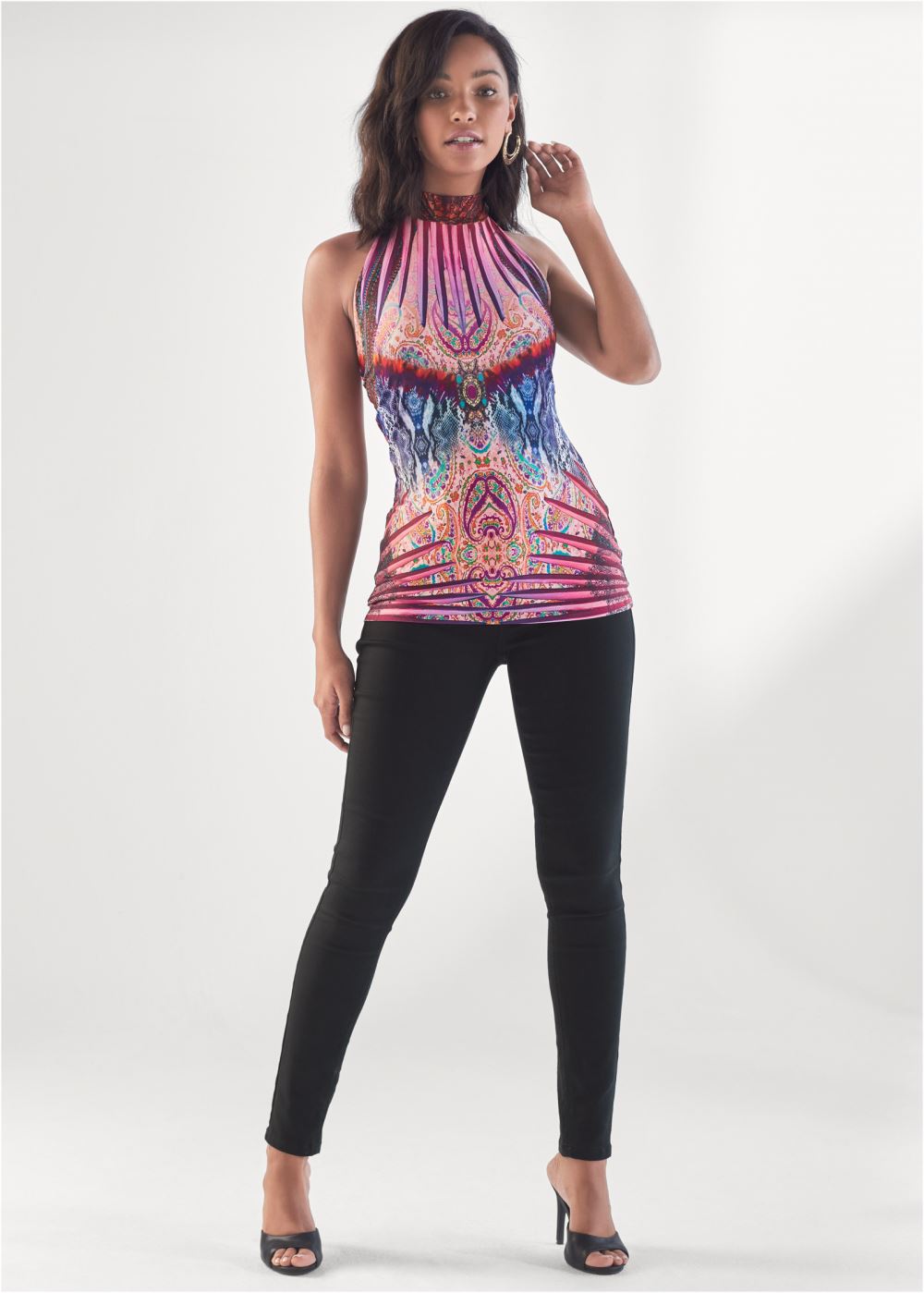 Venus Neon Jungle Mock-Neck Top in Pink Multi