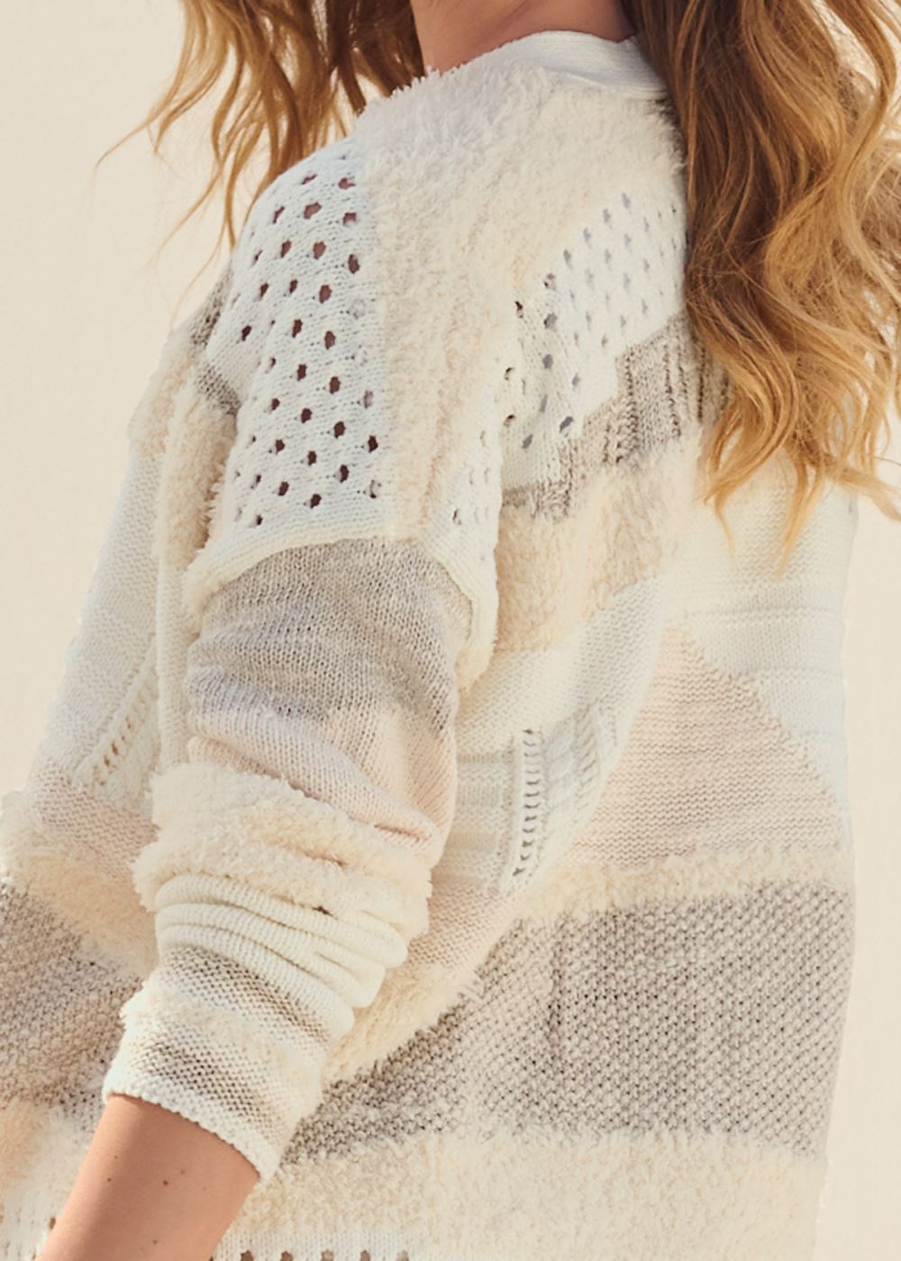 Venus VENUS | Mixed Texture Open Cardigan in Cream Multi