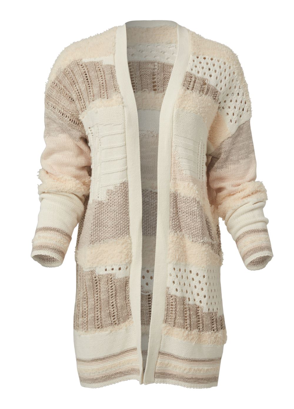 Venus VENUS | Mixed Texture Open Cardigan in Cream Multi