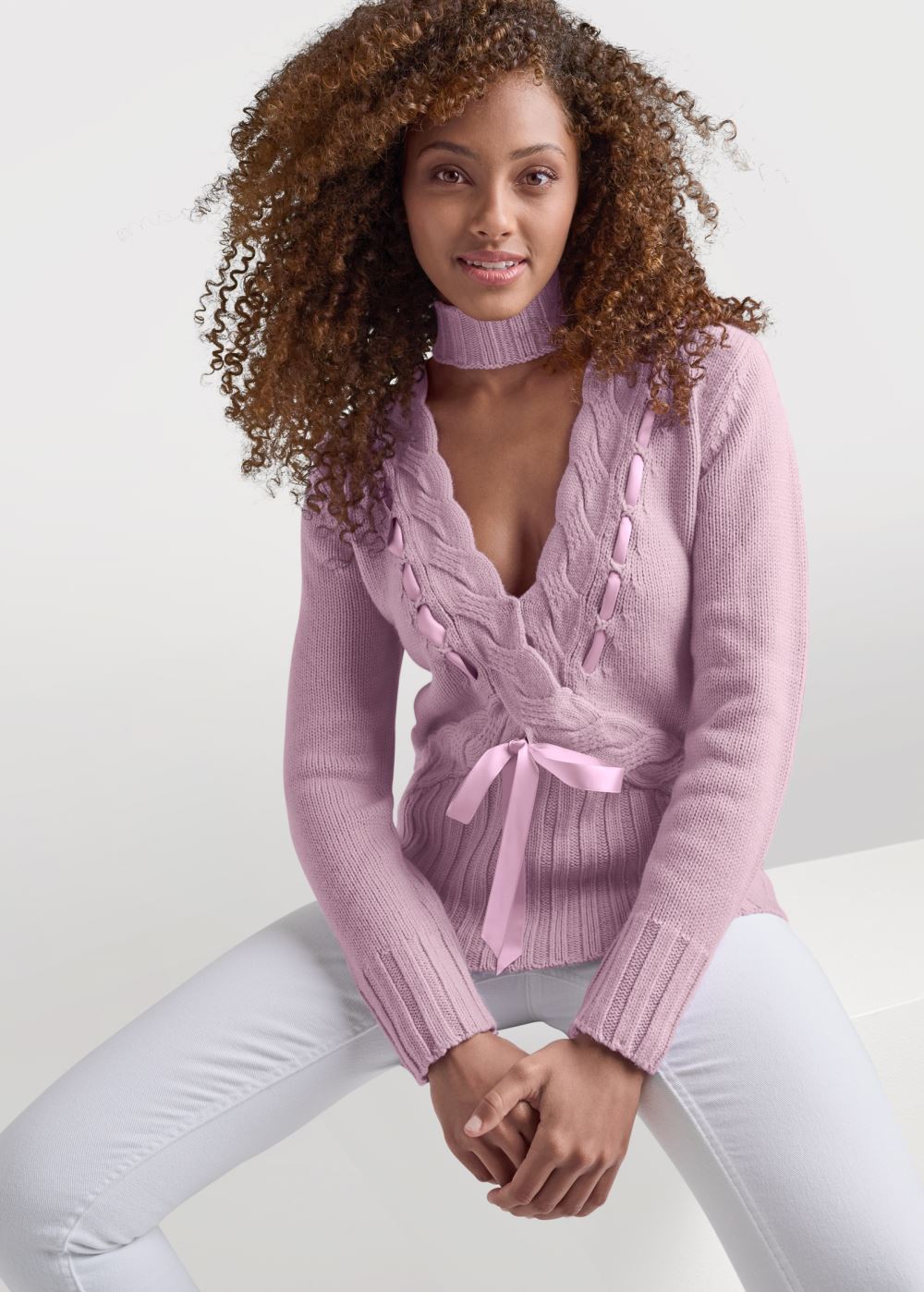 Venus VENUS | Sweet Bow Keyhole Sweater in Lilac
