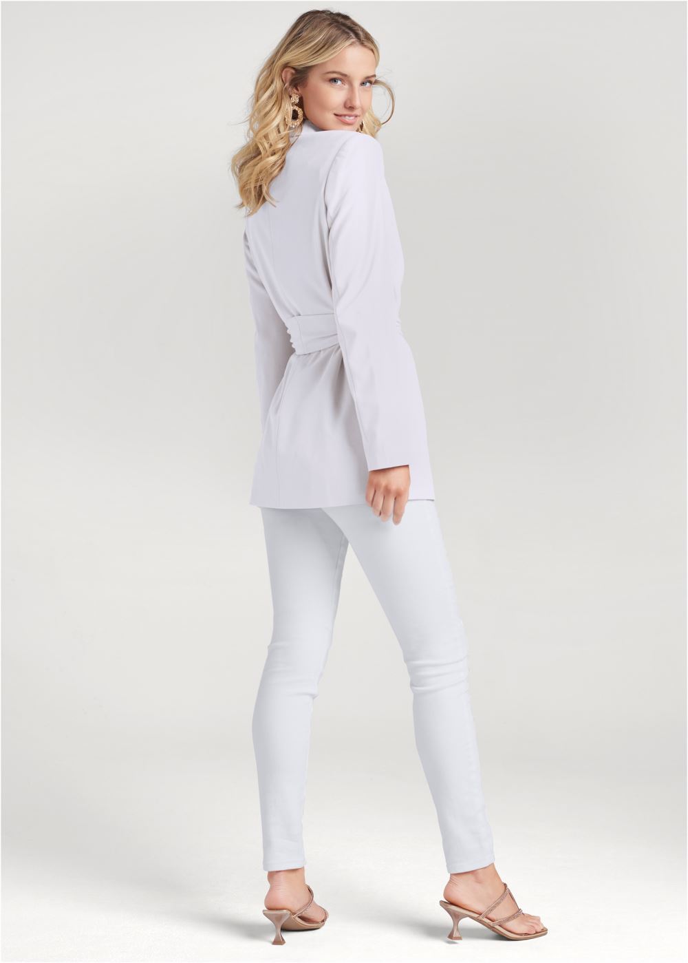Venus Oversized Belted Blazer in White