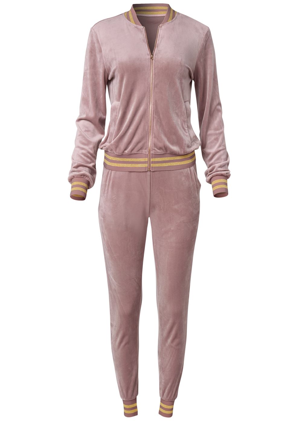 Venus Striped Velour Pant Set in Light Pink