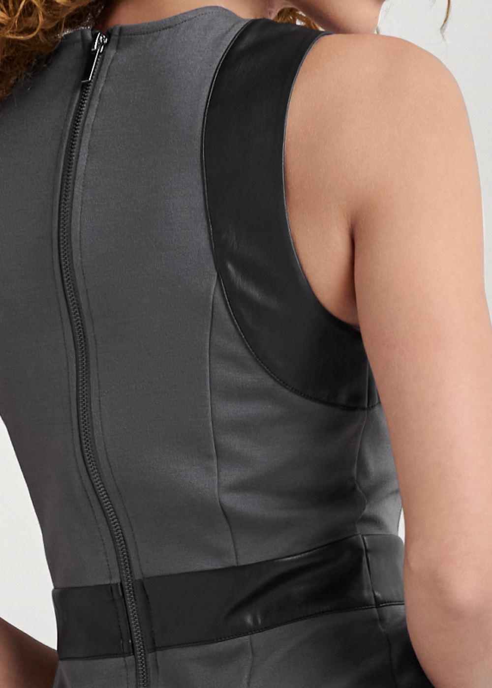 Venus Faux Leather Detail Bodycon Dress - Grey & Black