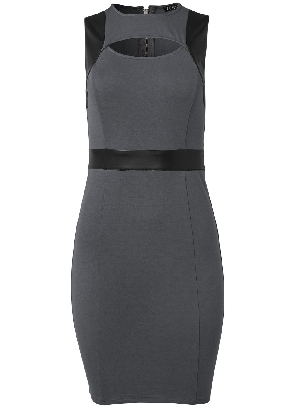 Venus Faux Leather Detail Bodycon Dress - Grey & Black