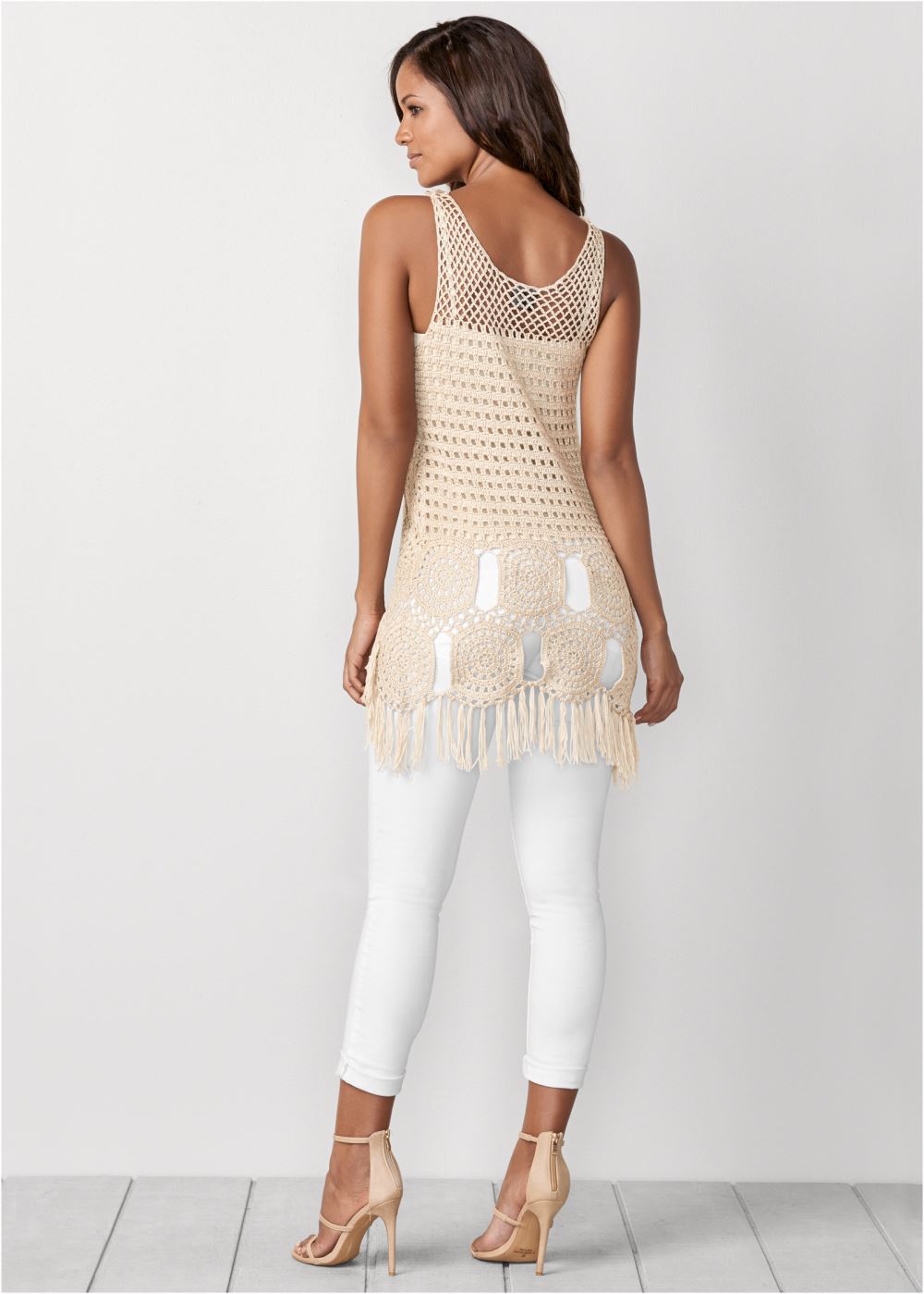 Venus VENUS | Crochet Fringe Sweater in White
