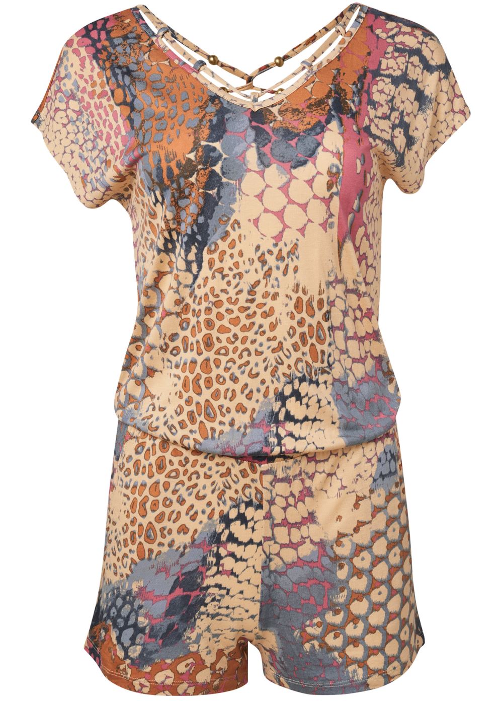 Venus Abstract Mirage V-Neck Romper in Orange Multi