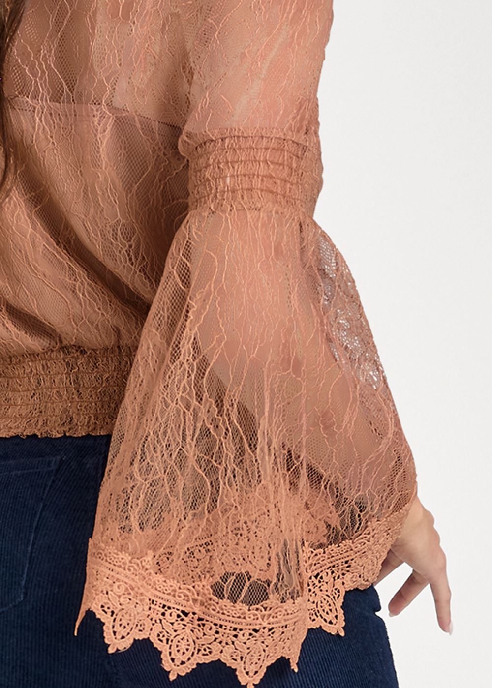 Venus Lace Bell Sleeve Top in Camel
