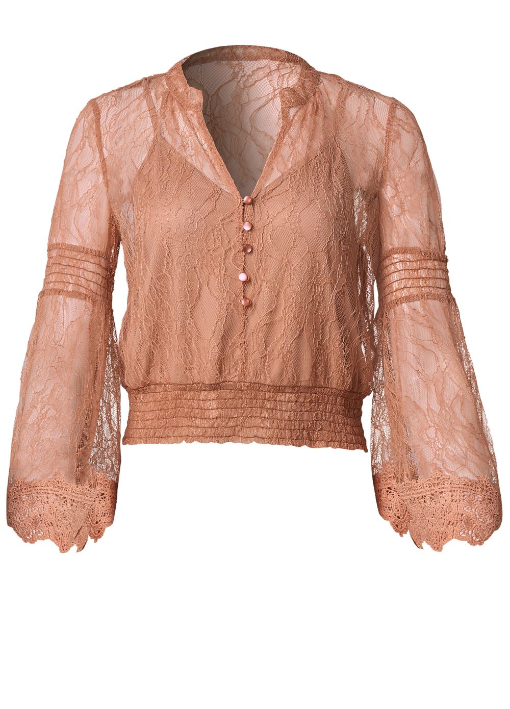 Venus Lace Bell Sleeve Top in Camel