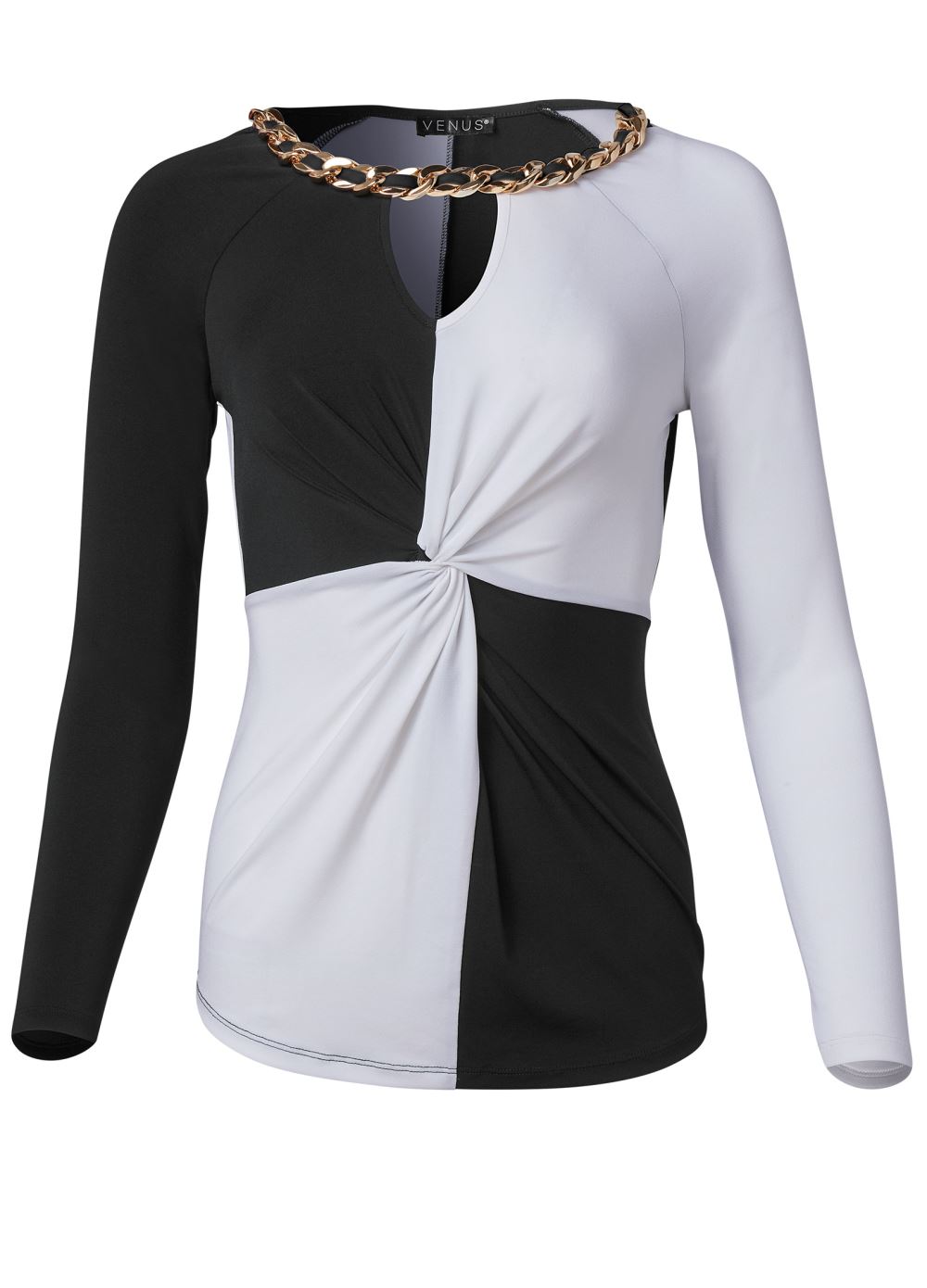 Venus Color Block Chain Detail Top in Black & White