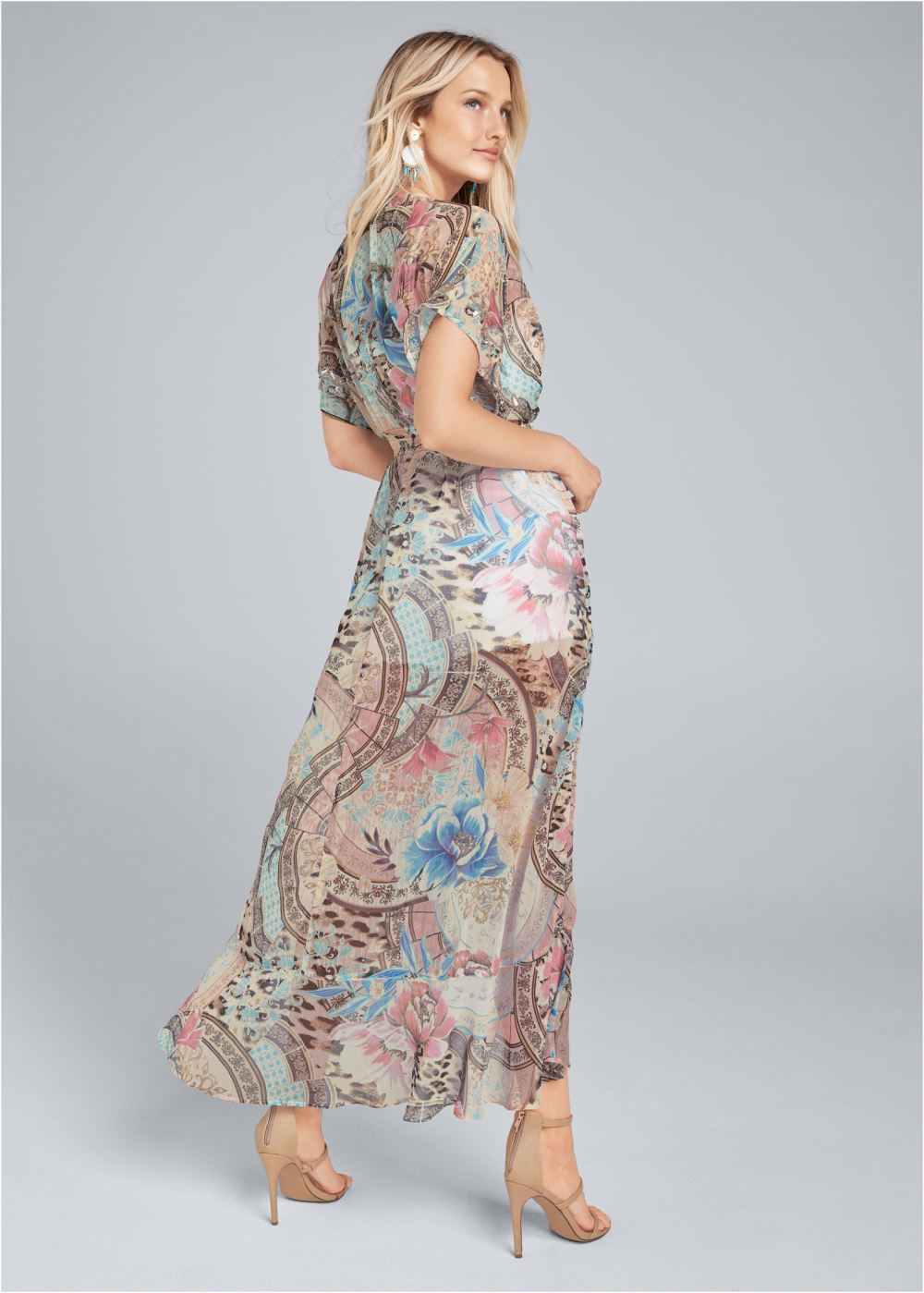 Venus Embellished Floral And Paisley Print Maxi Top in Blush Multi